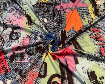 Soft Brushed Stretch Knit Graffiti Print 1 Yard