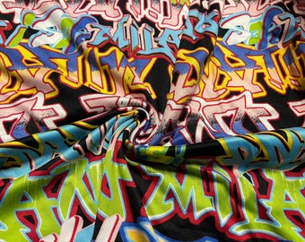 Soft Brushed Stretch Knit Graffiti Print 1 Yard