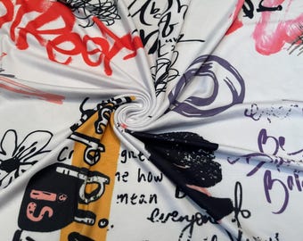 Brushed Stretch Knit Fabric Graffiti Print 1 Yard