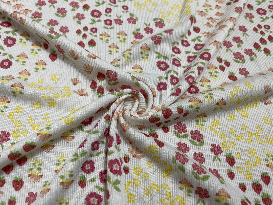 Knit Fabric: Ribbed Design Mini Strawberry Floral Print 1-3/8 Yard - Etsy