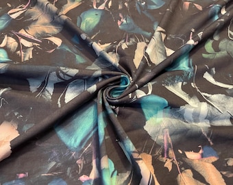 Spandex Knit Fabric Water Color Leaf Print