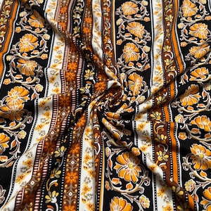 Soft Brushed Stretch Knit Floral Stripe Print 1 Yard