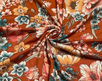 Soft Brushed Stretch Knit Floral Print 1 Yard