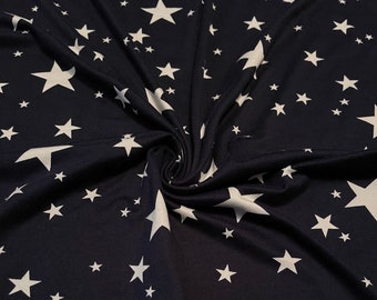 Soft  Brushed Stretch Knit Fabric Stars Print 1 Yard