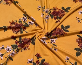 Soft Brushed Stretch Knit Floral Print 1-3/8 Yard