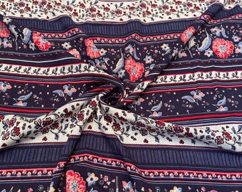 Rayon Gauze Fabric Floral Stripe Print 2-Yards