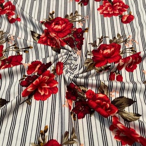 Soft Brushed Stretch Knit Floral Stripes Print 1-Yard
