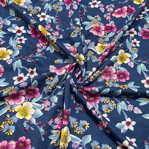 Rayon Spandex Stretch Jersey Knit Fabric Floral Print 1-1/4 Yard