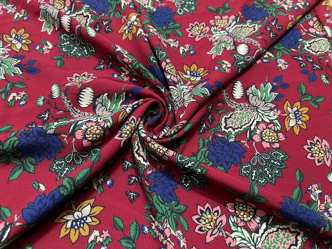 Wool Peach Fabric Floral Print 2 Yards Etsy