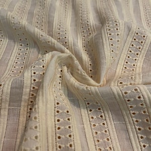 Cotton Gauze Eyelet Fabric Vertical Embroidered Stripe Design 1.5 Yard