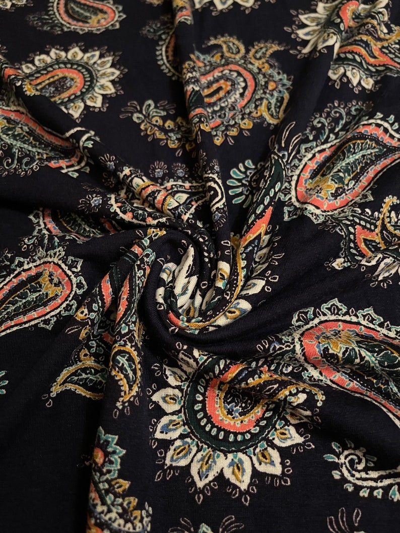 Stretch Rayon Jersey Knit Paisley Pattern 1 Yard