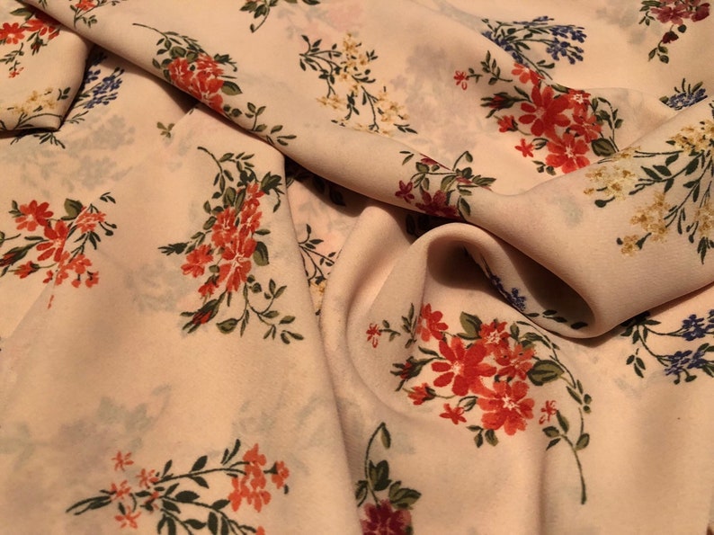 Polyester Georgette Fabric Vintage Floral Print 2 Yards - Etsy