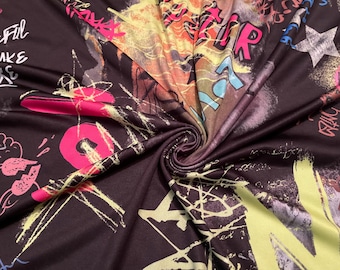 Stretch Polyester Knit Fabric Graffiti Print