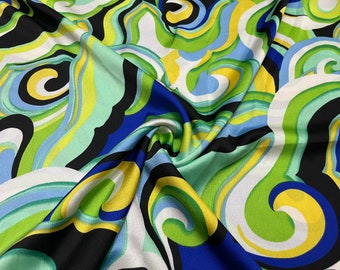Polyester Seidiger Crepe Satin Multi Color Retro Muster 2 Meter