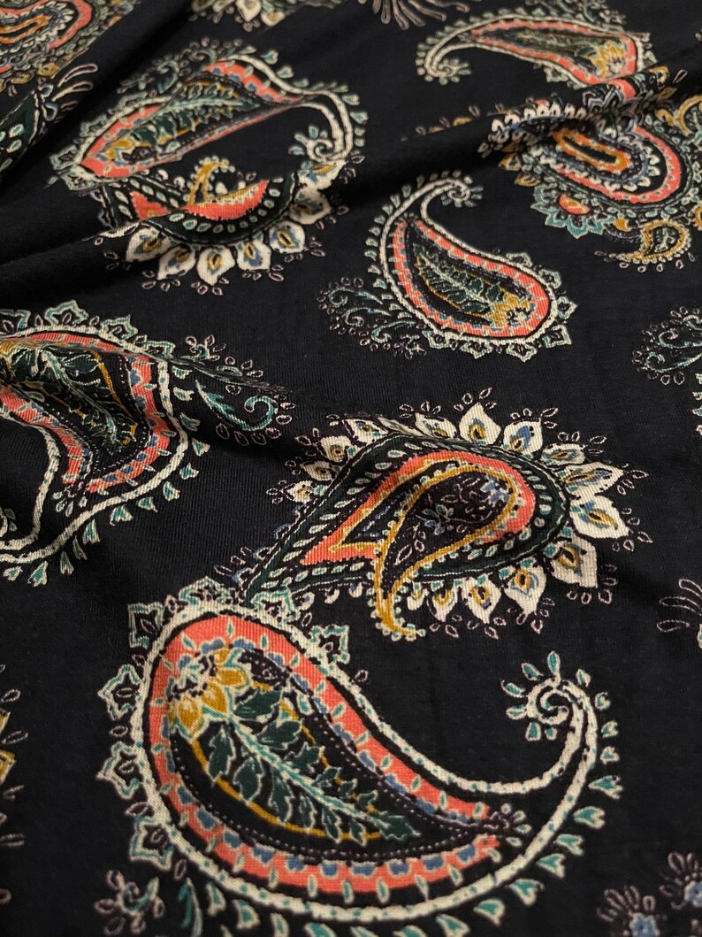 Stretch Rayon Jersey Knit Paisley Pattern 1 Yard