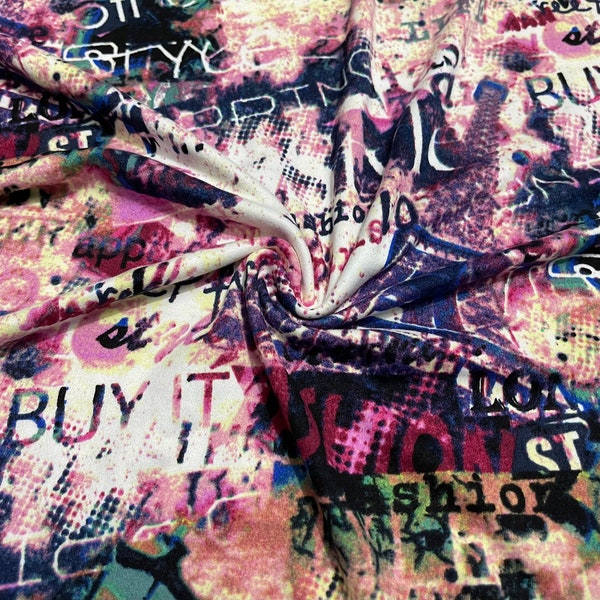 Tejido de punto elástico cepillado suave con estampado de letras de moda europea, 1 yarda