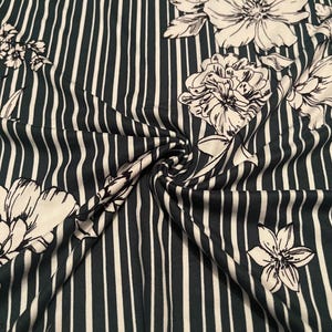 Soft Brushed Stretch Knit Floral Stripe Print 1 Yard