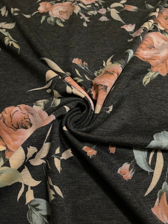 French Terry Knit Fabric Floral Print 1 Yard Etsy UK