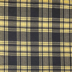 May include: Black and yellow plaid fabric with a woven texture.