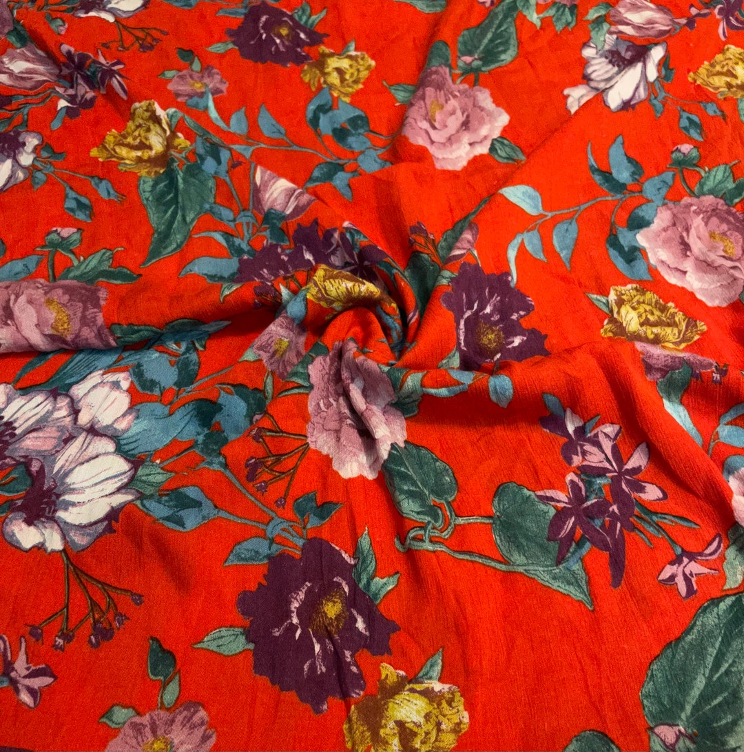 Rayon Gauze Fabric Floral Print 2 Yards Etsy