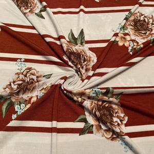 Polyester Spandex Stretch Knit Floral Stripe Print 2 Yards