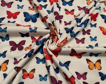 French Terry Knit Fabric Butterfly Print 1 Yard