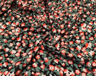 Rayon Challis Fabric Mini Floral Leaf Print 2-Yards