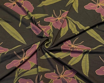 Stretch Rayon Jersey Knit Floral Leaf Print Yard
