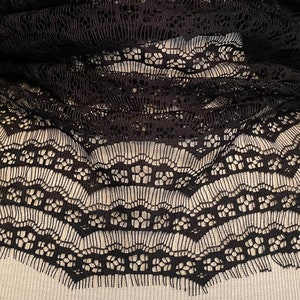 Black  Lace Fabric Floral Eyelash Design 1 Yard/62&quot; Width