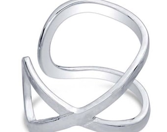 X, Infinity Ear Cuff, Cartilage, Band, Wrap,Geometric, Sterling Silver,Rhodium Plated