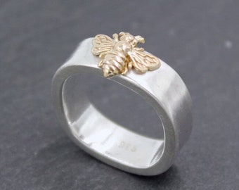 6mm BEE MINE RING, Band, Sterling Silver,14K solid gold