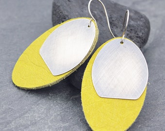 OVERSIZED Genuine Leather Oval Disc earrings