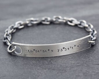 The POINT Bracelet Chain, 6mm beveled heavy chain, for men, coordinate, name, personalized