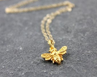 BEE MINE,bee solid gold necklace,14K gold,24K gold plated, sterling silver