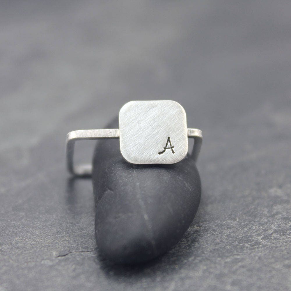DOUBLE SQUARE Initial Ring Band - Etsy