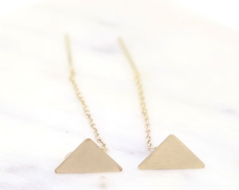 Triangular Threaded Minimalism Earrings, Ear thread, Geometric, Chain, 925, sterling silver, 14k, gold filled