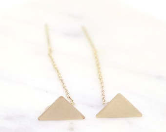 Triangle earrings, Ear thread, Geometric, Chain, 925, sterling silver, 14k, gold filled