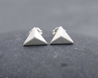 Triangular Pyramid Studs, Earrings, 925, sterling, silver, post, modern, Triangle, tetrahedron