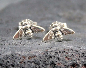 BEE MINE Earrings, Post, Stud, Sterling Silver, 925, Hoops, Modern, Tiny