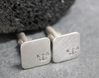 ANCHOR  initial Cufflinks, Cuff links for men, Sterling, Silver, 92.5, monogram, personalized, custom text