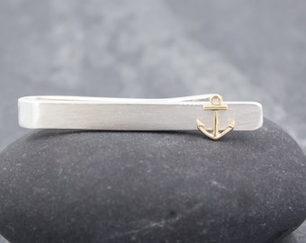 14K Solid Gold ANCHOR Two-tone Tie Clip, Bar, Initial, Personalized,Minimalist