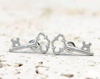Skeleton Key Earrings, Post, Studs, Sterling Silver,92.5, Nickel Free