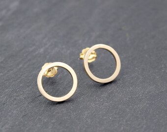 14K Solid Gold CIRCLE Earrings, Post, Studs, Yellow Gold