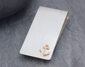 14K ANCHOR Two tone Money Clip, personalized, custom text, initials, 14K, Solid Gold, Goldfill, Sterling, Silver, friendship, love