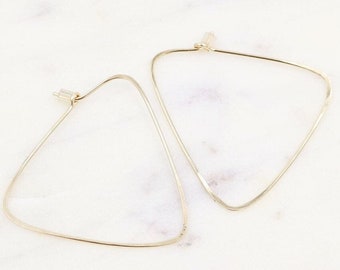 MODERN TRIANGLE, Extra Large hoops, earrings, Diamond, Architecture, 925, sterling silver, 14k, gold filled