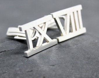 ROMAN NUMERAL Cuff Links,Cufflinks,Cuffs, for men, Number, sterling, silver, 93.0, Argentium, Tarnish resistant