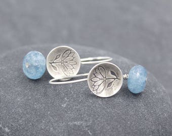 LOTUS ZEN, Oxidized, Sterling, Silver, Dangles, Earrings, Apatite,Meditation