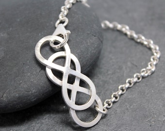 Double infinity charm bracelet for men, sterling silver, 925