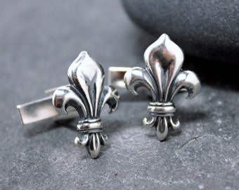 FLEUR DE LIS Cuff Links,Cufflinks,Cuffs, for men,Lily,flower,lily of france,925,sterling silver