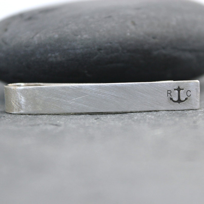 ANCHOR Tie Clip, Bar, Tack, personalized, Disc, custom text, initials, 14K, Gold filled, Goldfill, Sterling, Silver, friendship, love image 1